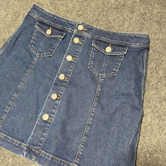 LOFT Women's Size 12 Blue Denim Mini Skirt Button Front Casual - Picture 6 of 6